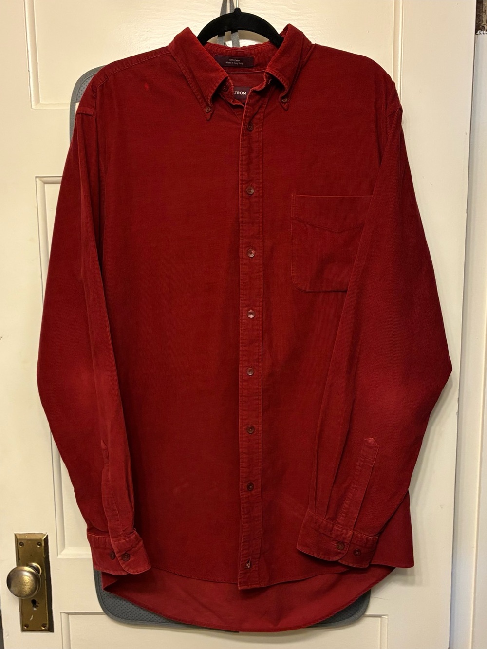 Men’s corduroy red button up shirt long sleeve